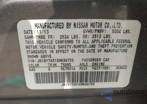 2014 Infiniti Q50 z USA, uszkodzony, nr VIN JN1BV7AR1EM699755